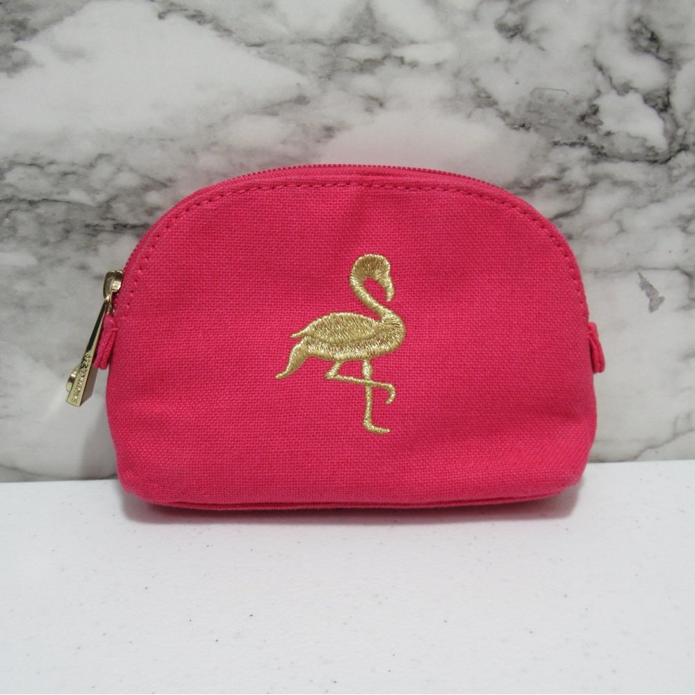 Spartina 449 Pink Flamingo Natural Linen Cosmetic Bag
